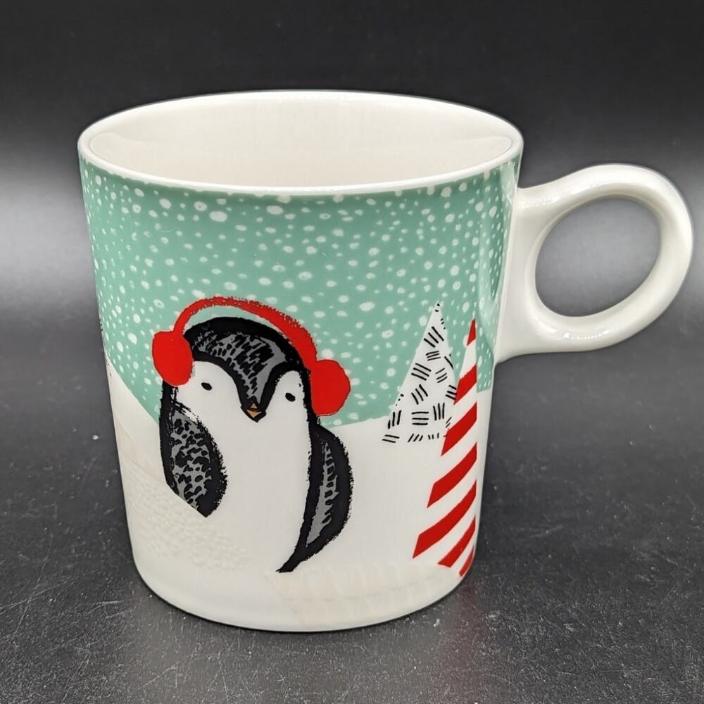 Starbucks Christmas Mug Penguin Earmuffs Christmas Trees Holiday Festive Cutesy